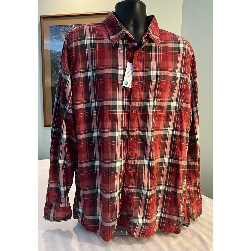 NWT Sun + Stone Mens Red Plaid Flannel Long-Sleeve Shirt Size XL NEW OEKO TEX
